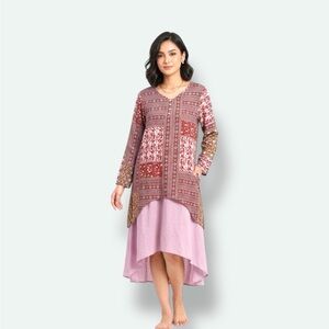 Unk Patchwork High-Low Tunic Dress in Mauve and Dusty Rose